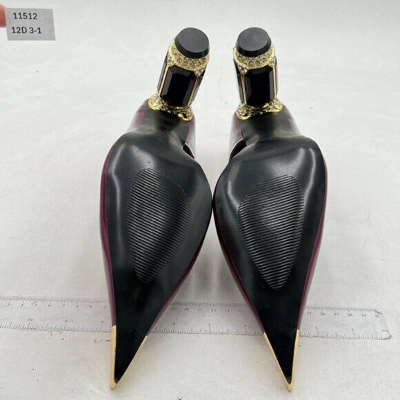 FSJ Purple Bridal Pointed Toe High Heel Crystal Pumps Slip on Wedding Thick Shoe - Picture 7 of 8